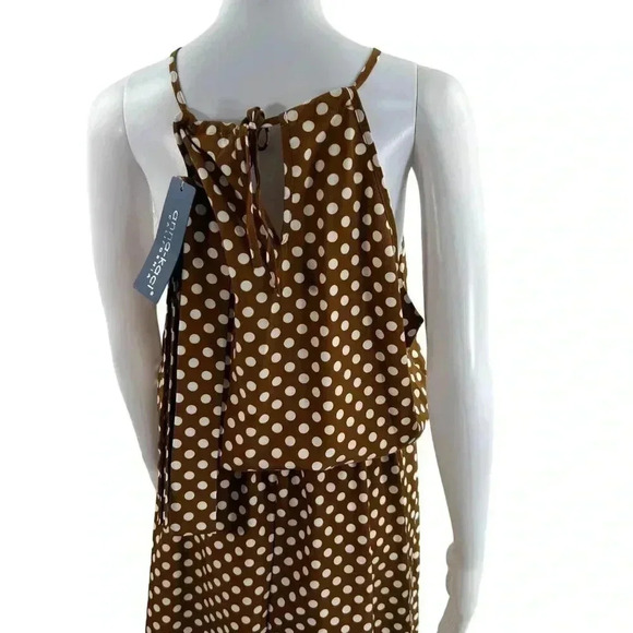 Anna Kaci California1XL Boho Midi Halter Dress Brown Asym polka dot Western NWT - Picture 5 of 16